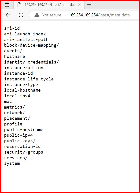 Picture showing the different categories of information for the EC2 instance using instance metadata